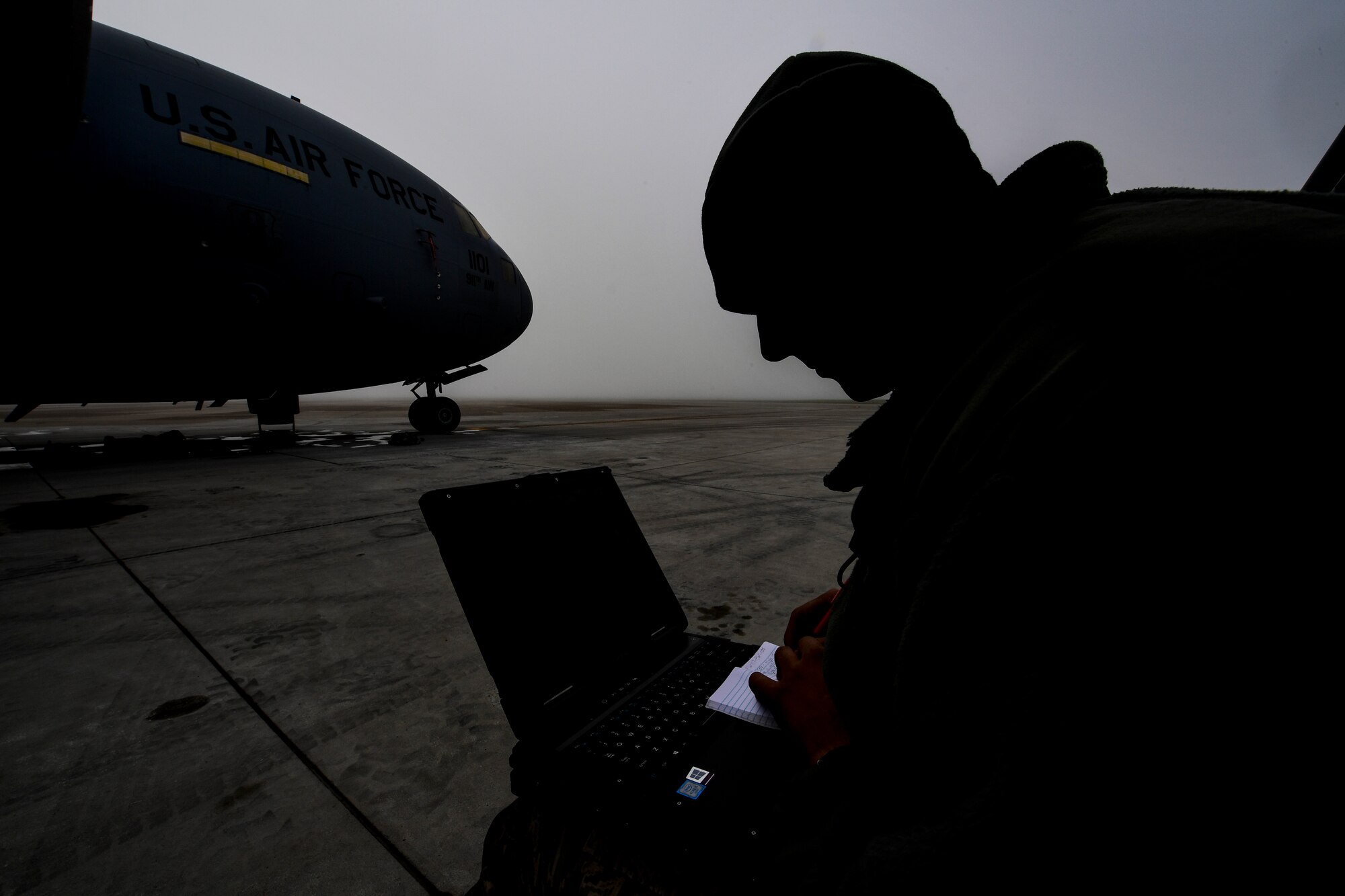 Airman 1st Class Joseph Geiger, 911th Aircraft Maintenance Squadron electrical and environmental systems technician, reads over the pneumatic systems standard operating procedure during maintenance of a C-17 engine at the Pittsburgh International Airport Air Reserve Station, Pennsylvania, Oct. 29, 2019.
