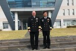 JEJU, South Korea (Oct. 23, 2019) – Rear Adm. Jimmy Pitts, Commander, Submarine Group 7, left, poses with Rear Adm. Jung Il Shik, Commander, ROK Navy Submarine Force during a visit to Jeju, South Korea for the 50th semiannual Submarine Warfare Committee Meeting (SWCM). Over the past 25 years, leaders of both the U.S. and ROK submarine forces have met consistently in recognition of the importance of combined submarine training and force integration.