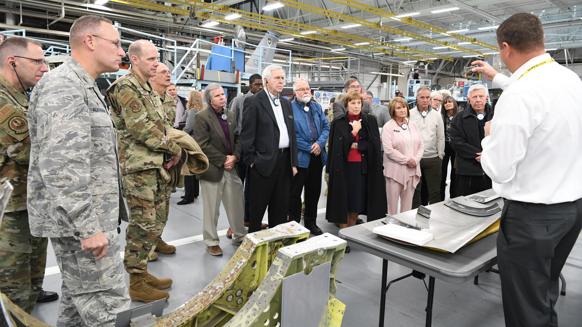 Community leaders from around the country tour the Ogden Air Logistics Complex during a base visit Oct. 21, 2019, at Hill Air Force Base, Utah. The group visited Hill as part of Air Force Materiel Command’s Civic Leader Program. The CLP members meet twice annually to hear updates on AFMC and Air Force issues. (U.S. Air Force photo by Cynthia Griggs)