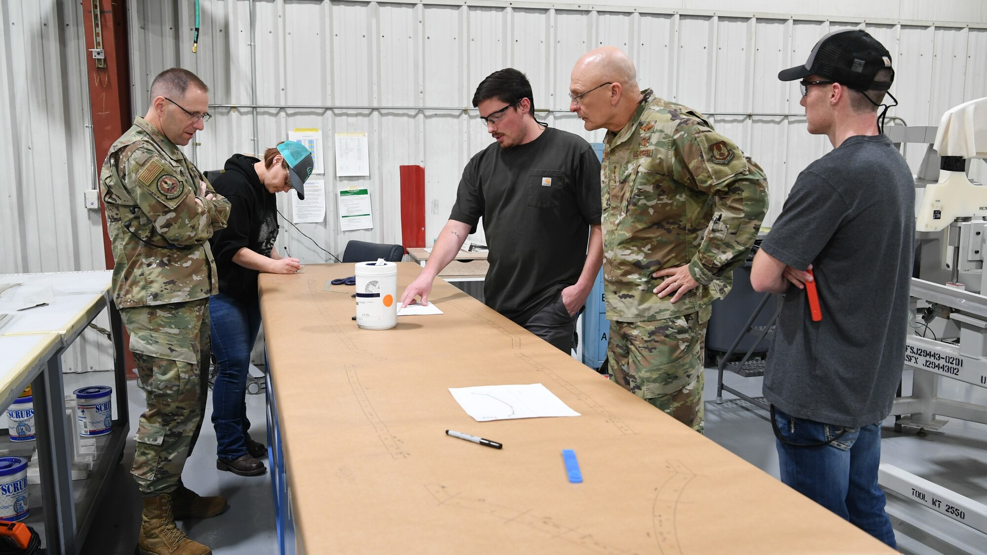 Gen. Arnold W. Bunch, Jr., commander for Air Force Material Command, visits with workers from the Ogden Air Logistics Complex, during a base visit Oct. 22, 2019, at Hill Air Force Base, Utah. The general and community leaders from around the country visited Hill as part of the command’s Civic Leader Program. The CLP members meet twice annually to hear updates on AFMC and Air Force issues. (U.S. Air Force photo by Cynthia Griggs)