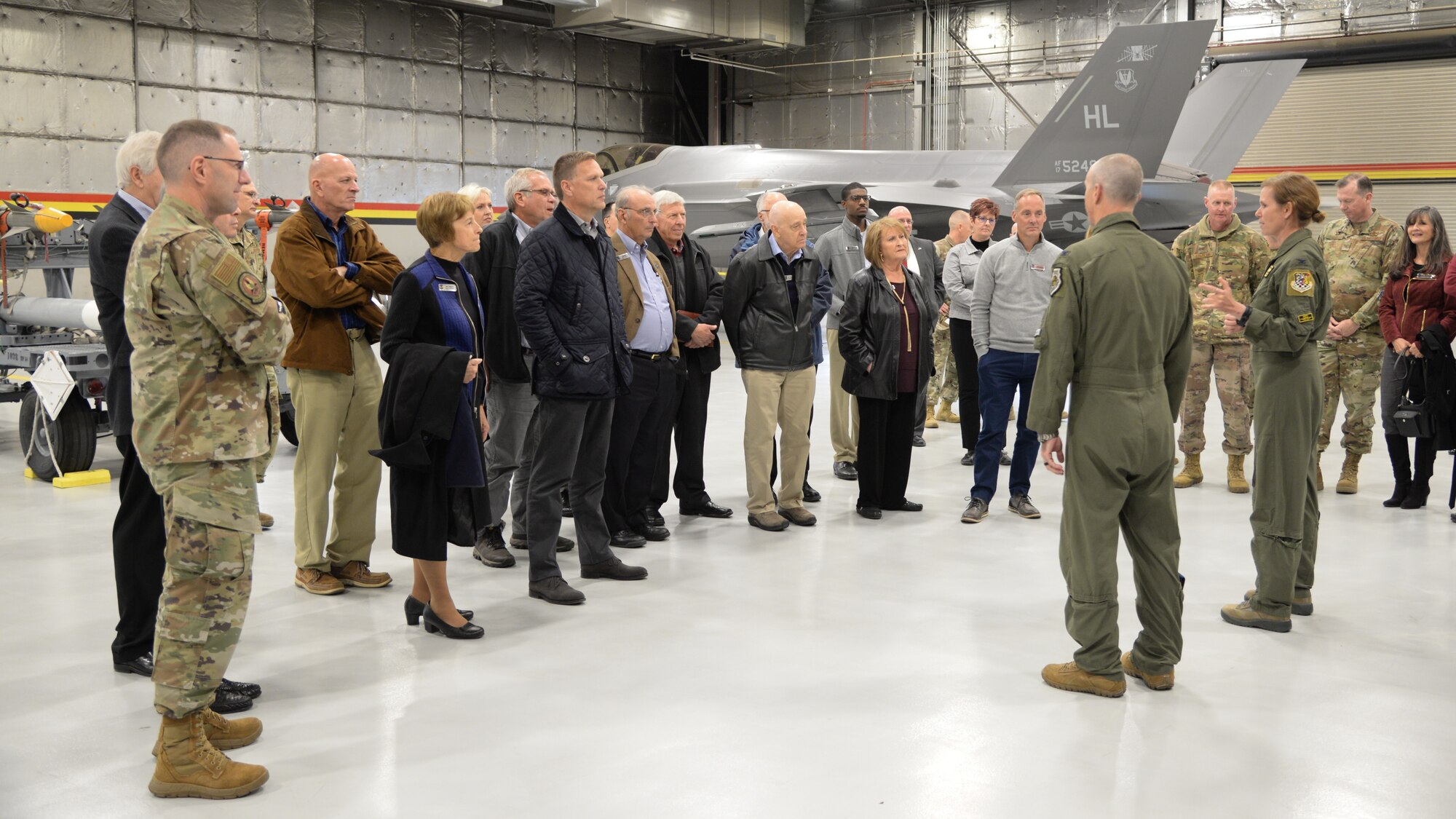 Community leaders from around the country during a base visit Oct. 21, 2019, at Hill Air Force Base, Utah. The group visited Hill as part of Air Force Materiel Command’s Civic Leader Program. The CLP members meet twice annually to hear updates on AFMC and Air Force issues. (U.S. Air Force photo by Cynthia Griggs)