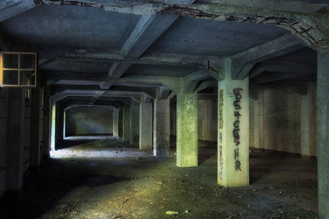 A view of  inside of a Japanese Imperial Army's ammunition bunker