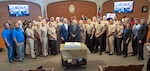 Sailors from Navy Medicine Education, Training and Logistics Command, Navy Medicine Training Support Center, Navy veterans and retirees, San Antonio Mayor Ron Nirenberg, and city council members after honoring the Navy’s 244th birthday during a city hall meeting. Capt. Elizabeth Montcalm-Smith, NMETLC acting deputy commander, spoke on behalf of San Antonio Navy, thanking the mayor and city council members for their commitment to the Navy and the military.