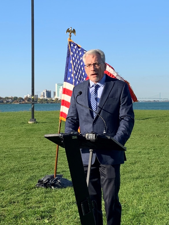 Carl A. Platz, Great Lakes program manager, U.S. Army Corps of Engineers Great Lakes and Ohio River Division, was given the opportunity to speak at EPA Administrator Wheeler's unveiling of GLRI Action Plan III October 2019.