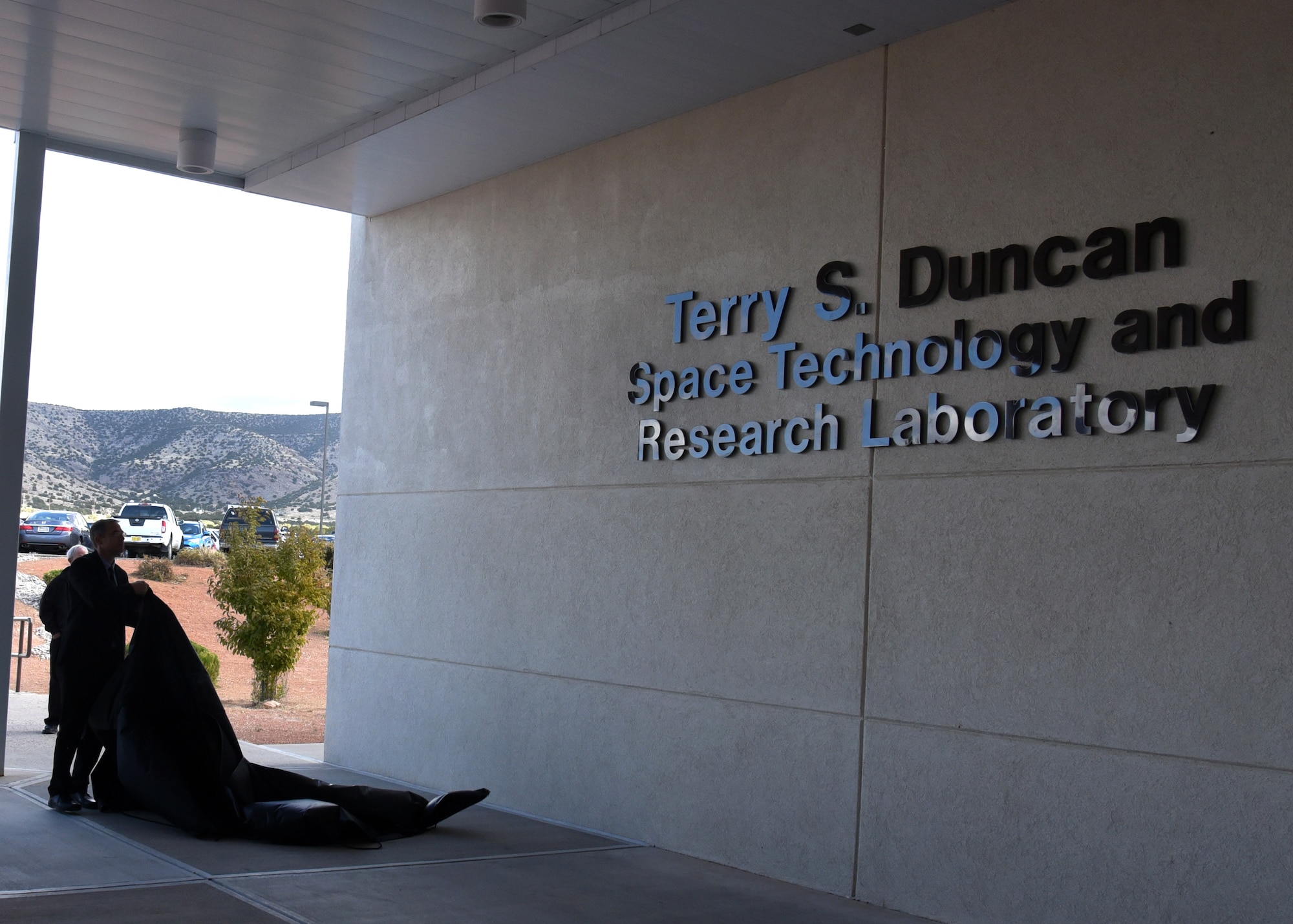 The Terry S. Duncan Space Technology Research Laboratory is unveiled for the first time at the Starfire Optical Range at Kirtland Air Force Base, N.M., Oct. 18, 2019. Duncan led the design and project proposal for the laboratory and contributed to its creation. (U.S. Air Force photo by Airman First Class Ireland Summers)