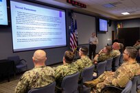 Frank Dawson from the Langley Equal Opportunity (EO) Office on Joint Base Langley-Eustis provides training to Joint Task Force Civil Support (JTF-CS) during an all-hands at the command’s headquarters. The training covered topics such as bullying and hazing, sexual harassment and how to file an EO complaint.  (Official DoD photo by Mass Communication Specialist 3rd Class Michael Redd/RELEASED)