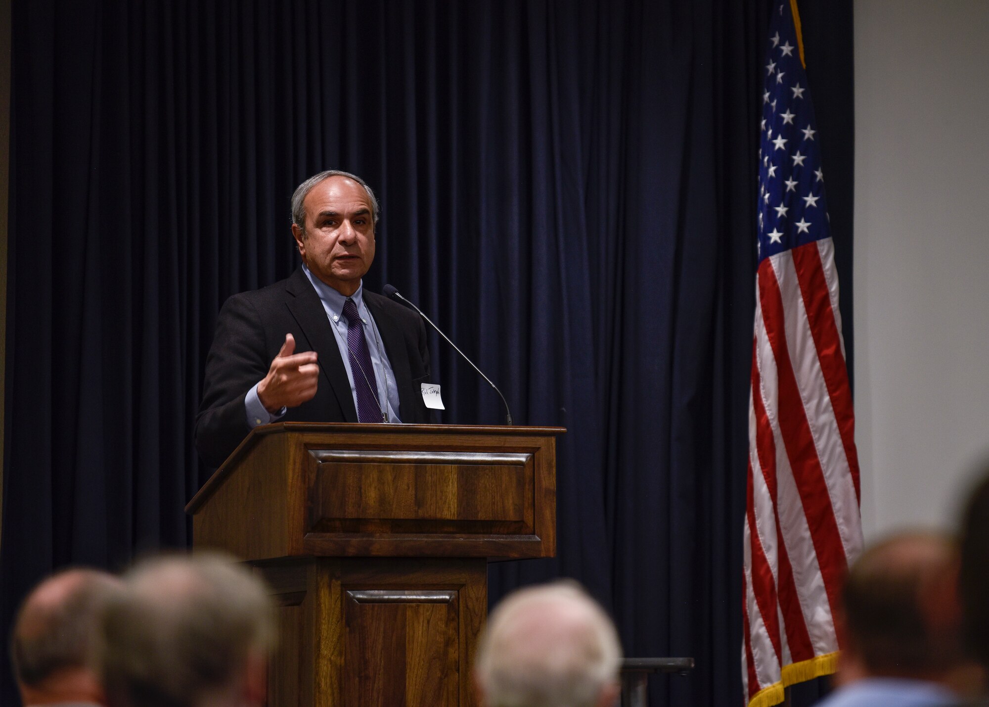 Dr. Richard J. Joseph, U.S. Air Force chief scientist, gives opening remarks at the Directed Energy Futures 2060 Conference at Kirtland Air Force Base, N.M., Oct. 16, 2019. Joseph contends that if the Air Force is to move faster in any field of work, the horizon of the year 2060 must be the focus. (U.S. Air Force photo by Airman 1st Class Austin J. Prisbrey)
