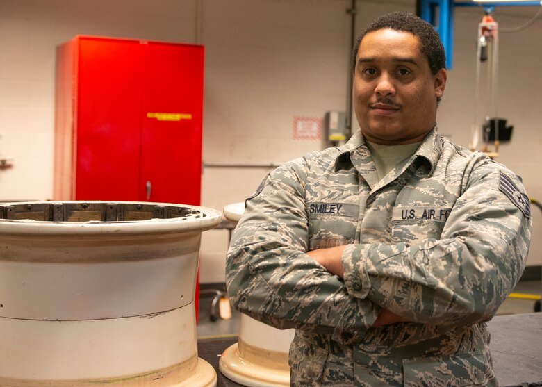 U.S. Air Force Staff Sgt. Richmond Smiley, a 3rd Maintenance Squadron crash recovery craftsman, poses for a picture at Joint Base Elmendorf-Richardson, Alaska, Oct. 23, 2019. Smiley used the skills he learned in the Air Force to save a life by performing CPR.