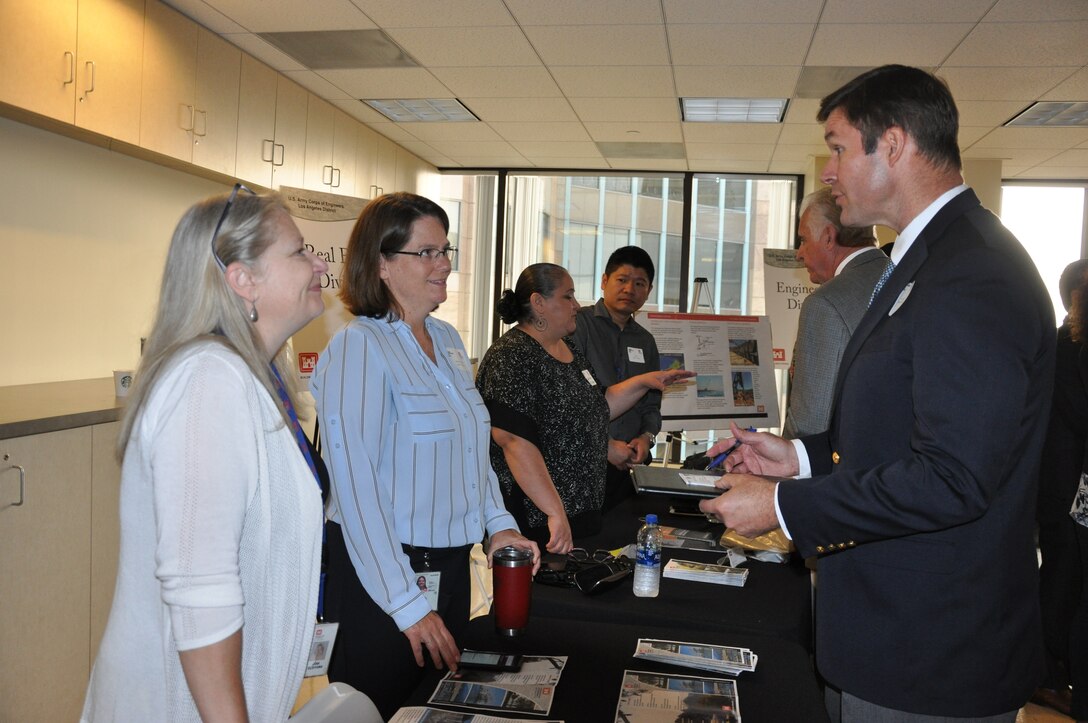 Business representatives share their capabilities with U.S. Army Corps of Engineers Los Angeles District program managers and discuss potential opportunities for doing business with the Corps at the annual Business Opportunities Open House Oct. 9 in the District's downtown LA headquarters.
