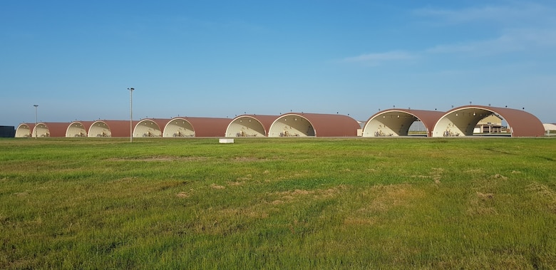 A look at the ten hardened aircraft flow-thru shelters for aircraft refueling at Kunsan Air