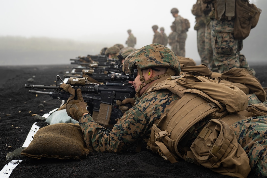 U.S. Marine Corps 1st Lt. Zachary Scalzo participates in a combat marksmanship range during exercise Fuji Viper 20.1 in Camp Fuji, Japan, Oct. 16, 2019. Fuji Viper is a regularly scheduled training evolution for infantry units assigned to 3rd Marine Division as part of the unit deployment program. The training allows units to maintain their lethality and proficiency in infantry and combined arms tactics. Scalzo is assigned to 4th Marine Regiment, 3rd Marine Division. (U.S. Marine Corps photo by Cpl. Timothy Hernandez)