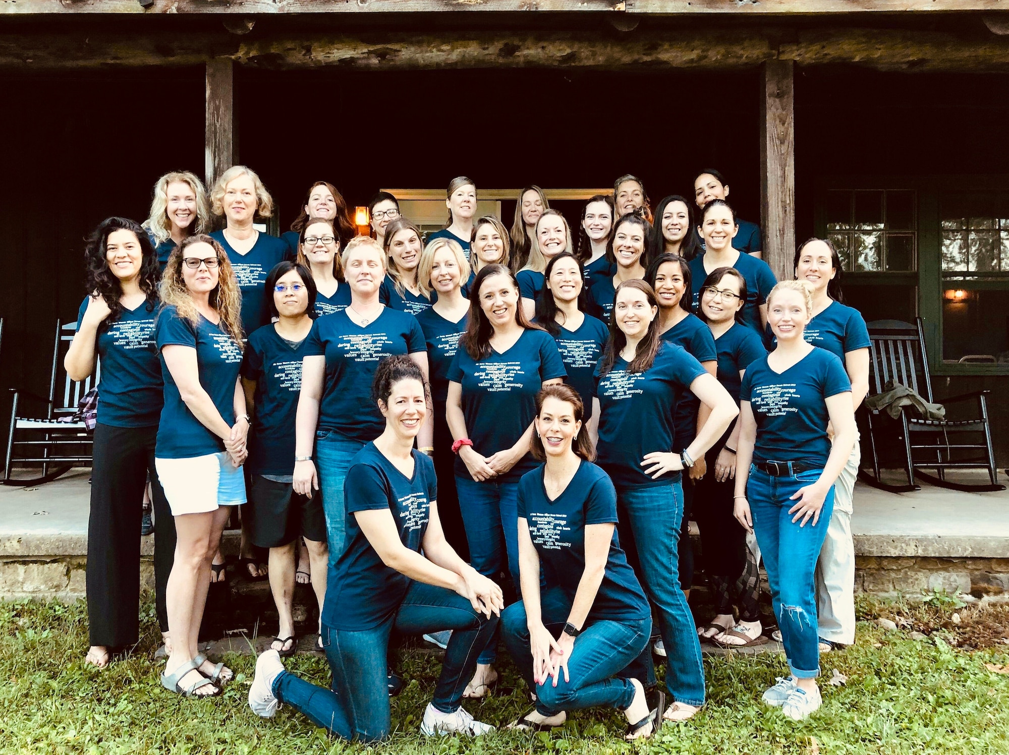 Attendees pause during a break at the inaugural Air Force Women Officers' Forum Leadership Retreat in West Virginia, conducted by members of the Air Force Office of Special Investigations Sept. 12-15, 2019. (AFOSI photo)