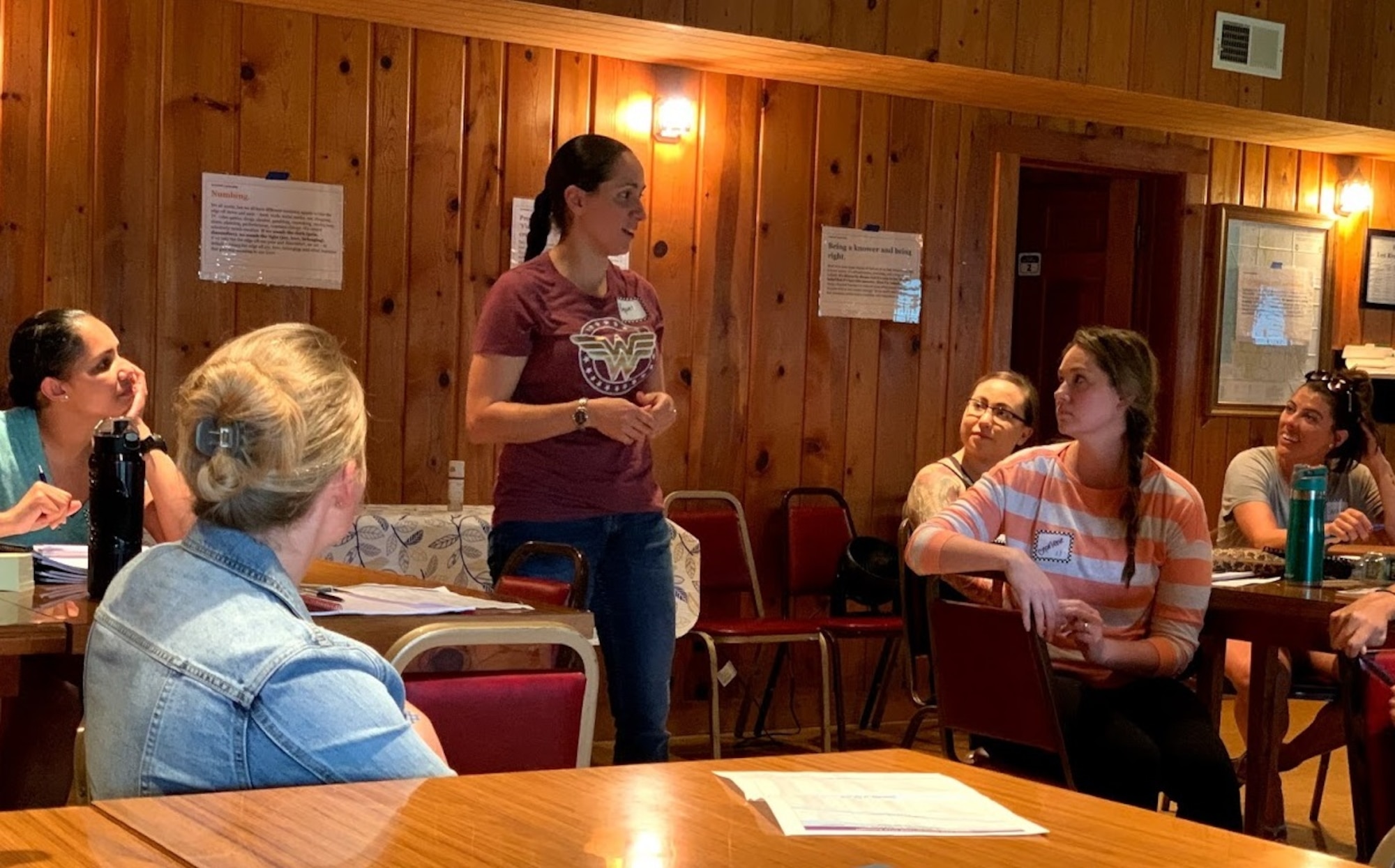 Several Air Force women officers discuss leadership topics of interest during the inaugural AF Women Officers' Forum Leadership Retreat in West Virginia, conducted by members of the Air Force Office of Special Investigations Sept. 12-15, 2019. (AFOSI photo)