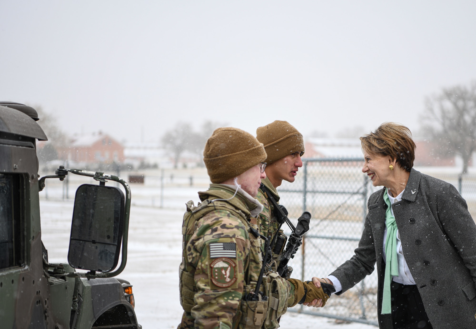 Secretary of the Air Force Barbara Barrett speaks to defenders during her first stop on tour Oct. 27, 2019, at F.E. Warren Air Force Base, Wyo. Barrett was able to speak to several groups of Airmen throughout the visit, gaining insight into the ICBM mission and the various roles needed to keep the mission operational.