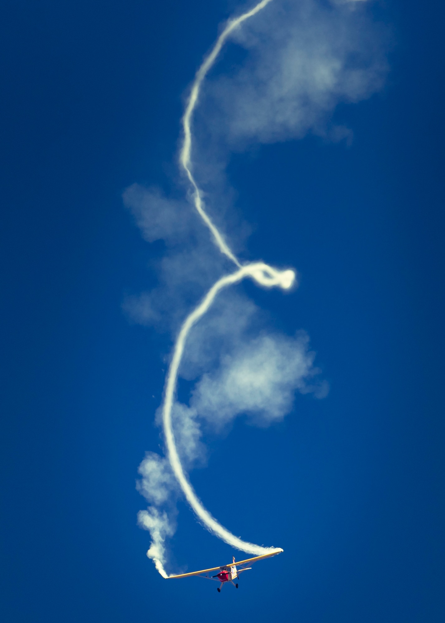 The Jelly Belly Comedy Air Act performs at the Sheppard Air Force Base Guardians of Freedom Open House and Air Show at Sheppard AFB, Texas, Oct. 26, 2019. Equal parts aviator, educator and comedian of the skies, Kent Pietsch performs the unique variety of acts with his Jelly Belly airplanes. His shows include aerobatic stunts featuring airplanes that lose parts, engines that quit in mid-flight and landings onto runways mounted on moving vehicles. (U.S. Air Force photo by Airman 1st Class Pedro Tenorio)