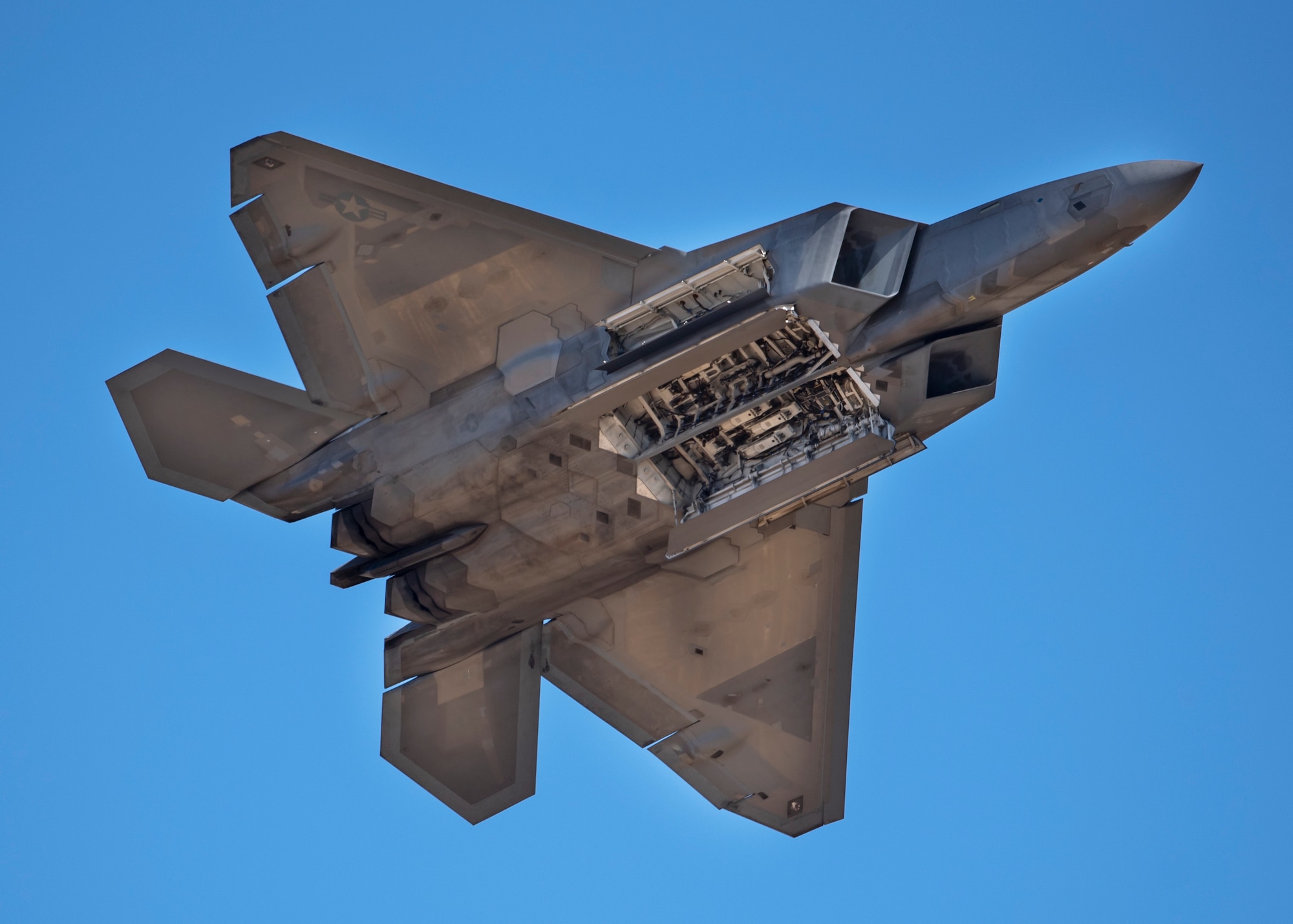 Maj. Paul Lopez II flies an F-22 Raptor during the Sheppard Air Force Base Guardians of Freedom Open House and Air Show at Sheppard AFB, Texas, Oct. 26, 2019. Lopez is the F-22 demonstration team commander. The F-22 Raptor demonstration team performs precision aerial maneuvers at air shows across the world to demonstrate the unique capabilities of the world's premier fifth generation fighter aircraft. (U.S. Air Force photo by Airman 1st Class Pedro Tenorio)