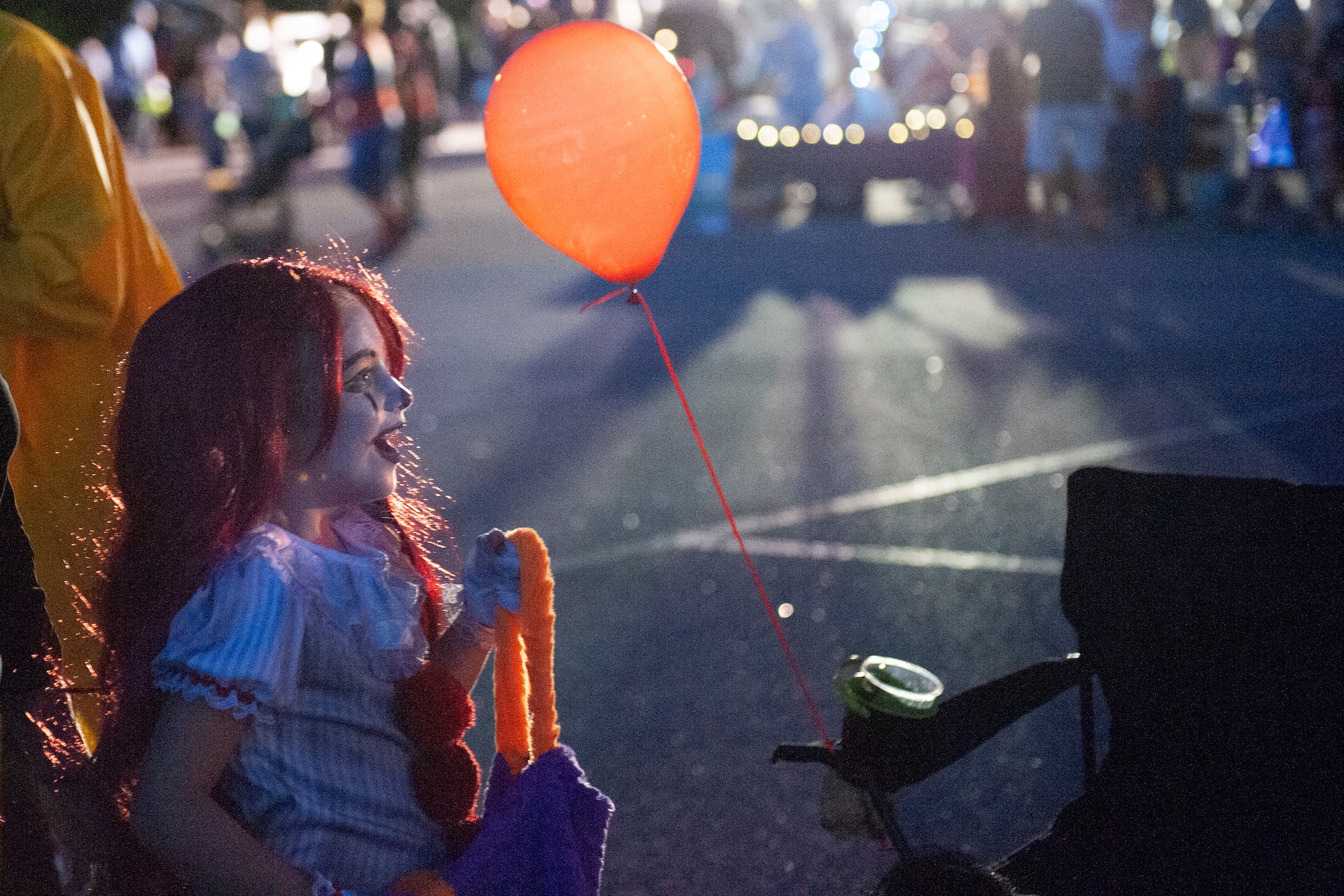 A participant smiles during Trunk or Treat Oct. 25, 2019, at Moody Air Force Base, Ga. Participants, dressed in costumes, received candy from volunteers, who decorated their trunks. (U.S. Air Force photo by Airman 1st Class Jasmine M. Barnes)