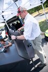 Ryan Strange, a research physical scientist with the U.S. Army Corps of Engineers’ Aviation and Remote Systems Program and Huntsville Center’s Unmanned Aircraft Systems Site Development Branch, assembles the senseFly eBee X fixed-wing unmanned aircraft system outside the U.S. Army Engineering and Support Center, Huntsville, Alabama, Oct. 1, 2019, in preparation for flight. At left is Bethanie Thomas, a civil engineer with Huntsville Center’s Unmanned Aircraft Systems Site Development Branch, who is double-checking programmed flight-plan characteristics before takeoff, such as altitude, ground speed, mission waypoints and flight time.