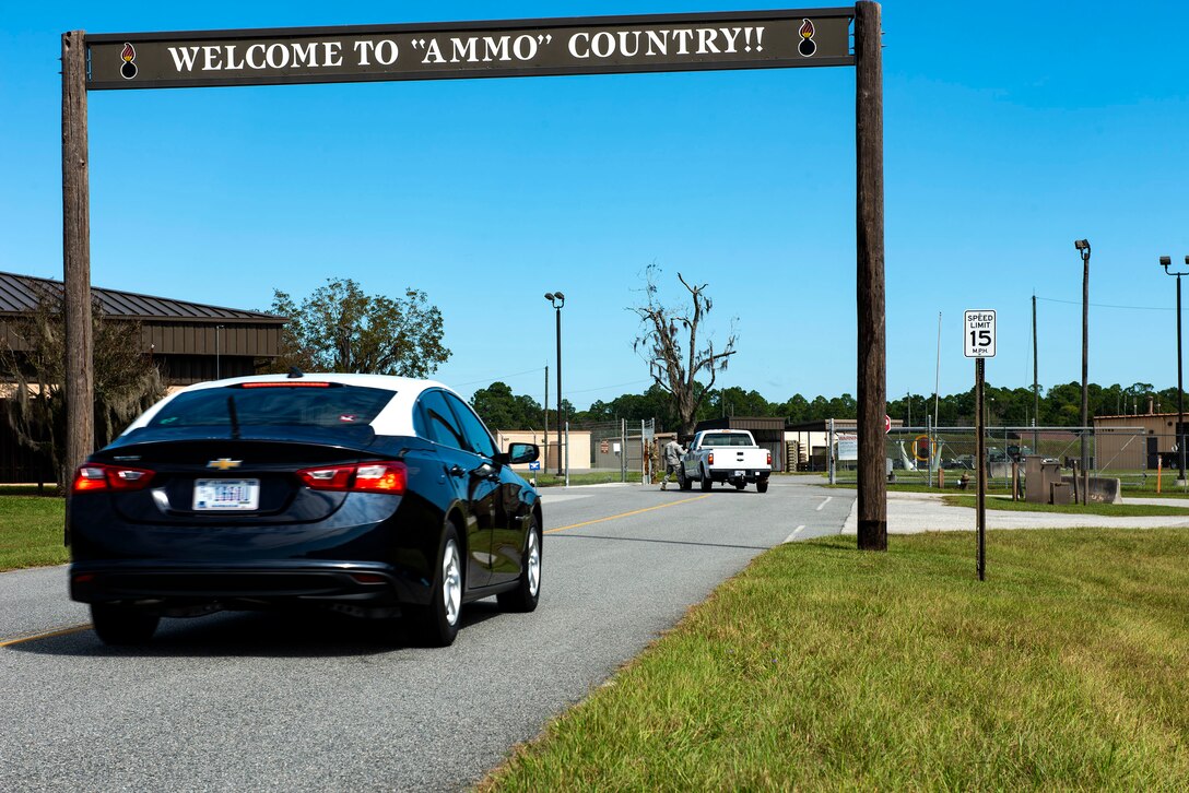 Col. Dan Walls, 23d Wing commander, arrives to the 23d Maintenance Squadron (MXS) munitions flight during an immersion tour Oct. 28, 2019, at Moody Air Force Base, Ga. Walls toured the 23d MXS munitions flight facilities, where the Airmen showcased their squadron and mission. This gave Walls the opportunity to see how 23d MXS improves deployability and ensures mission readiness. (U.S. Air Force photo by Senior Airman Erick Requadt)
