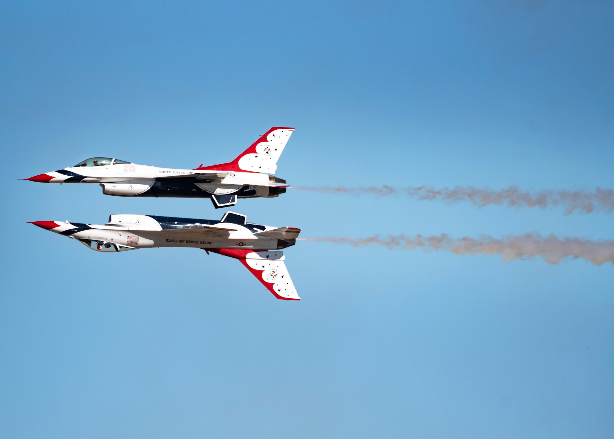 The U.S. Air Force Thunderbirds perform at the Sheppard Air Force Base Guardians of Freedom Air Show at Sheppard Air Force Base, Texas, Oct. 26, 2019. Each year brings another opportunity for the team to represent those who deserve the most credit: the everyday, hard-working Airmen voluntarily serving America and defending freedom. (U.S. Air Force photo by Airman 1st Class Pedro Tenorio)