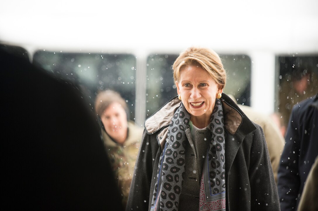 Secretary of the Air Force Barbara Barrett arrives at the 153d Airlift Wing, Wyoming Air National Guard Base, Cheyenne, Wyo., Oct. 27, 2019. This visit marks Barrett's first official stop since becoming the 25th Secretary of the Air Force. During her visit, Barrett toured F.E. Warren Air Force Base to emphasize the importance of the 90th Missile Wing’s mission.