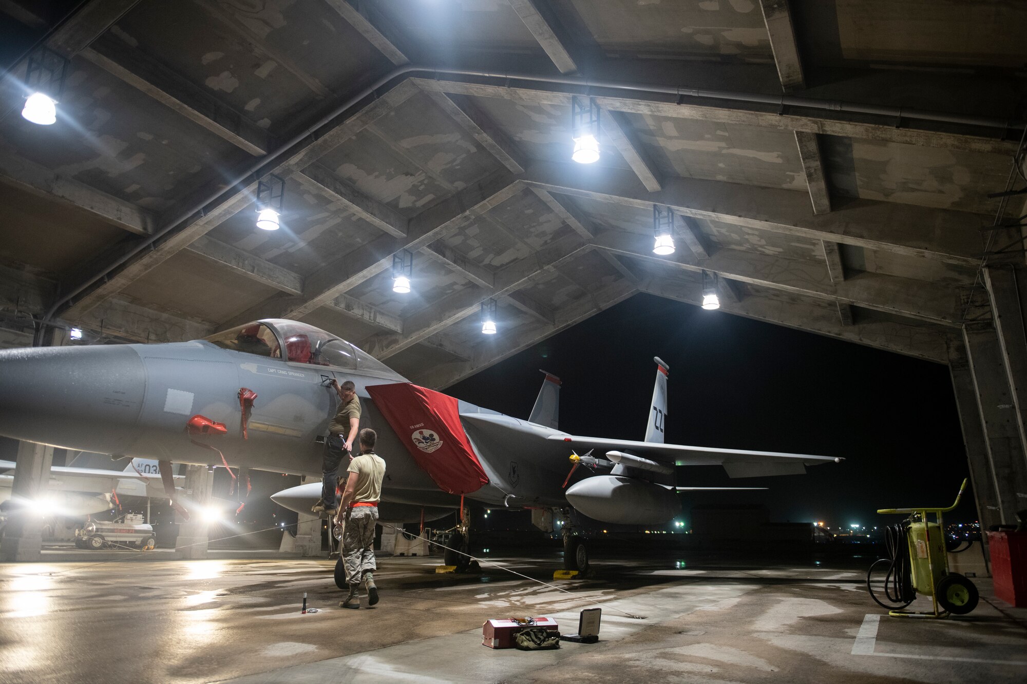 During the routine inspection, the technicians check every component of the egress system for wear or damage, and any expired time-changeable parts are swapped out.