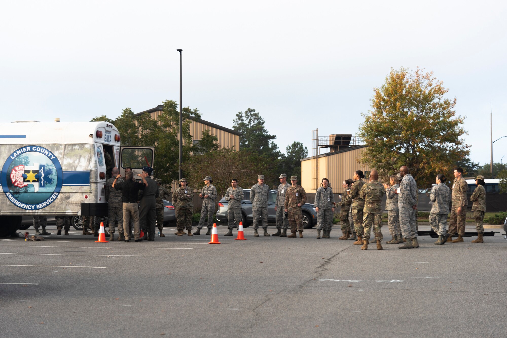 Airmen with the 23d Medical Group (MDG) conduct litter-carry training Oct. 25, 2019, at Moody Air Force Base, Ga. The 23d MDG conducted the training in preparation for the upcoming Thunder Over South Georgia Open House. Airmen practiced litter-carry movements and commands to ensure they have the appropriate skills in the case of an emergency. (U.S. Air Force photo by Airman 1st Class Taryn Butler)