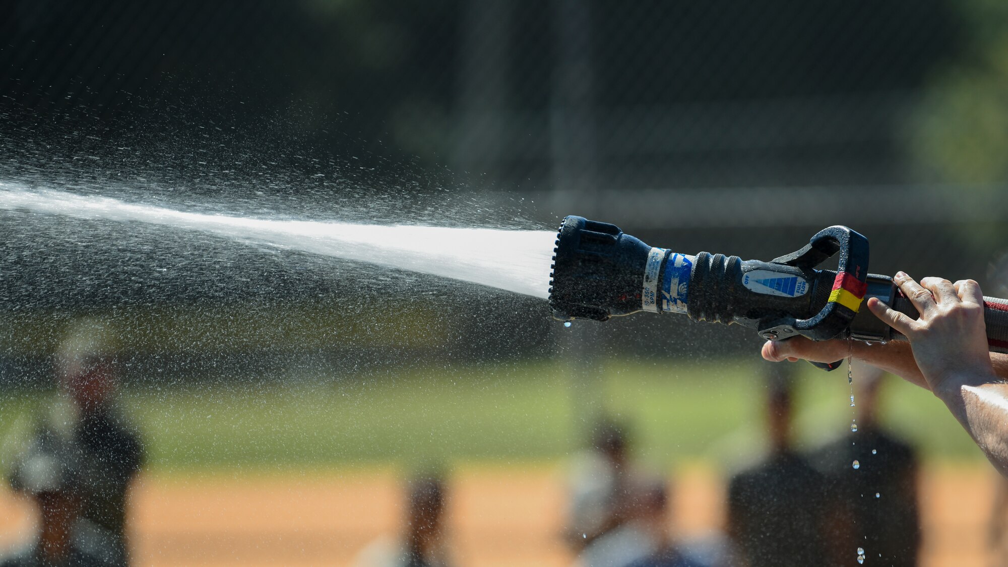 Water is sprayed from hose