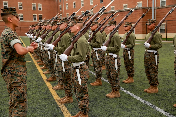 Marines with Alpha Co. practice rifle drill