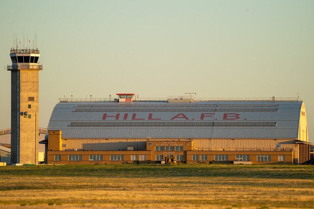 The sunset highlights hangar 1 Aug. 20, 2019, at Hill Air Force Base, Utah.