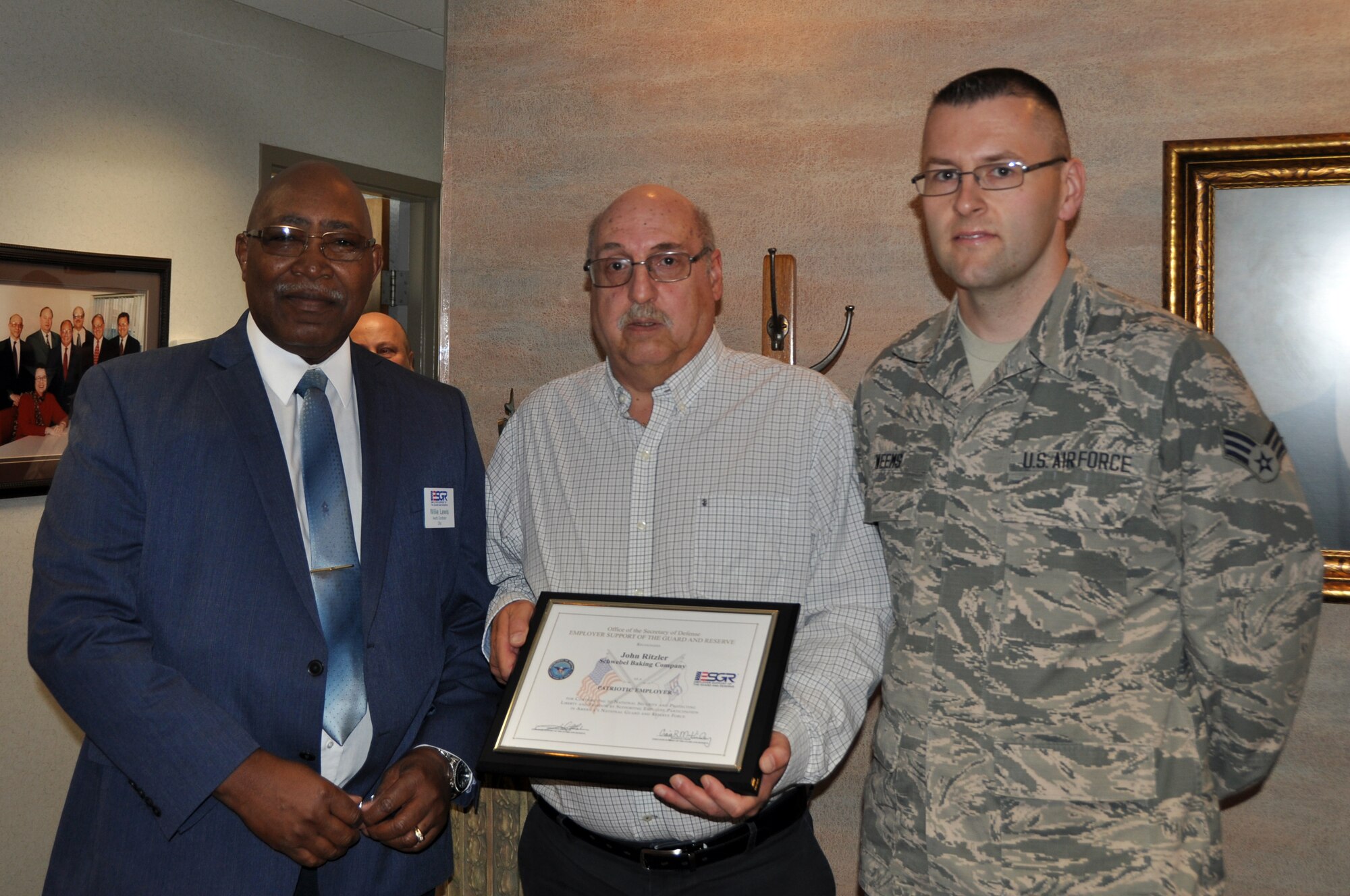 Ohio Employer Support of the Guard and Reserve presented a Patriot Award to Schwebel Baking Company in Youngstown, Ohio, Oct. 21, 2019.
