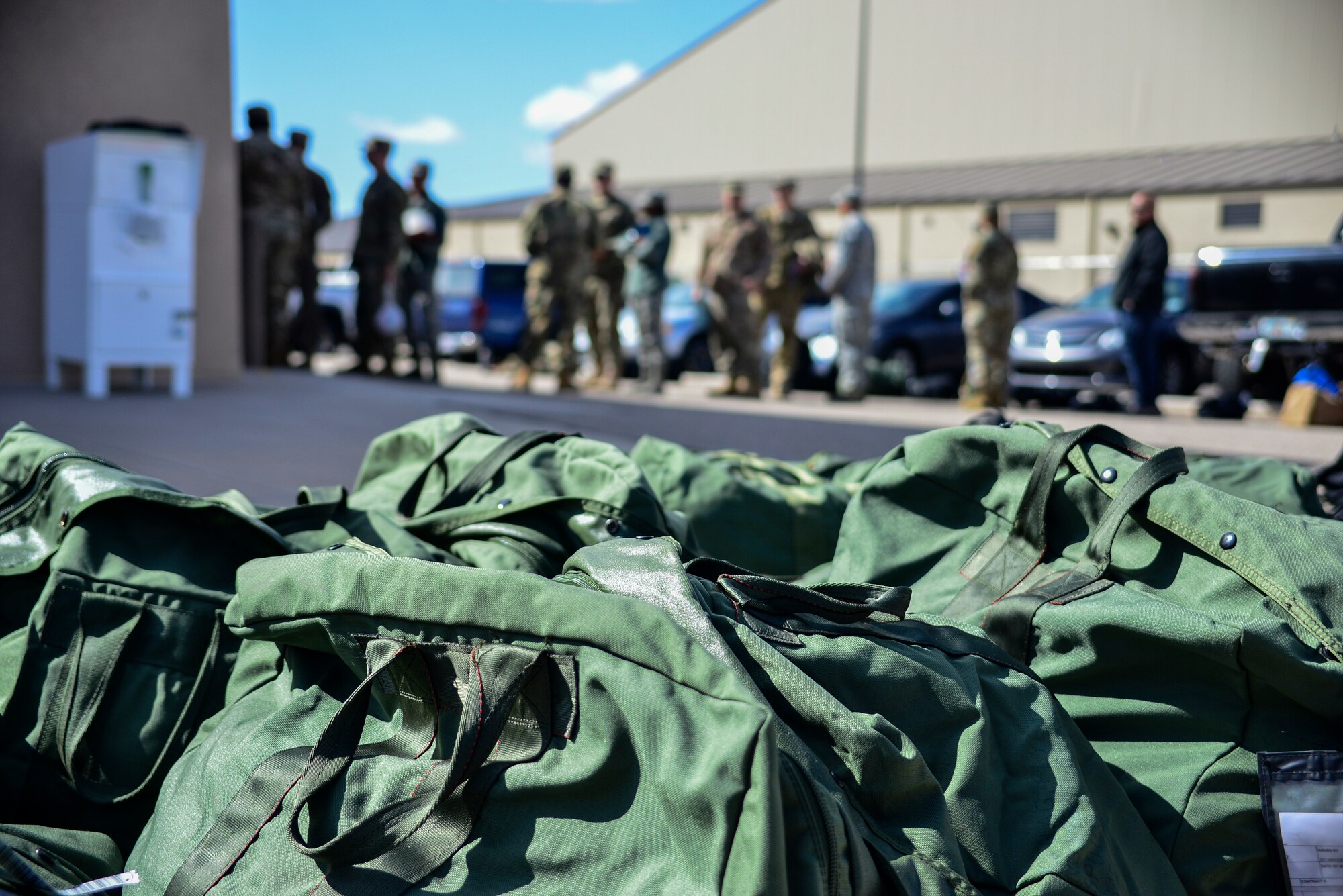 Team Kirtland members taking part in exercise Global Thunder 20 wait to be moved to their secondary location at Kirtland Air Force Base, N.M., Oct. 24, 2019. Global Thunder is a large-scale exercise that required an extensive amount of planning and coordinating to unit training for assigned units and allies. (U.S. Air Force photo by Staff Sgt. Kimberly Nagle)