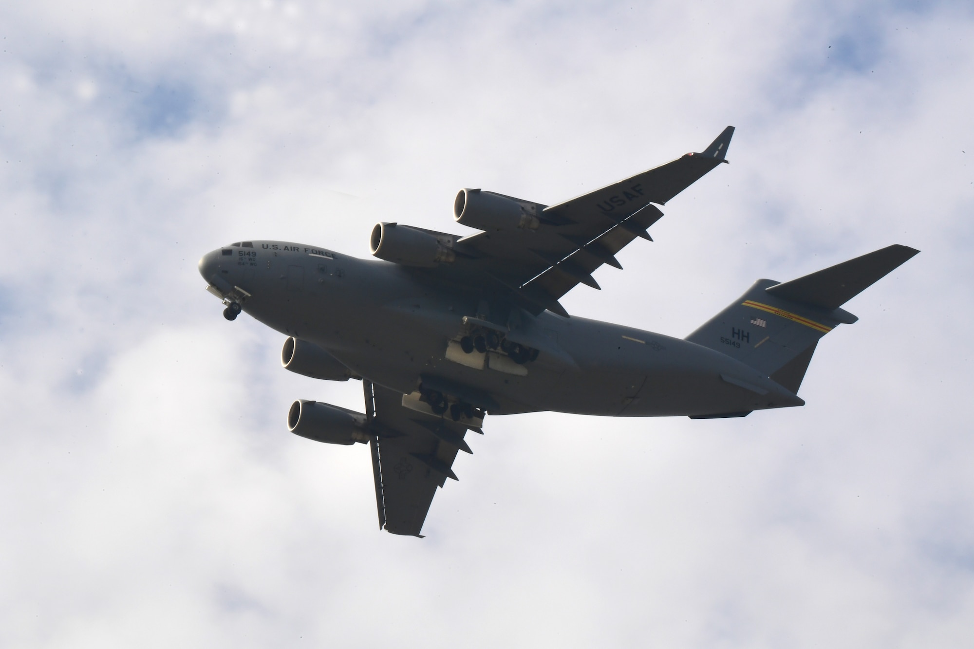 A C-17 Globemaster III assigned to the Pacific Air Forces C-17 Demonstration Team at Joint Base Pearl Harbor-Hickam, Hawaii, performs during the Seoul International Aerospace and Defense Exhibition 2019 at the Seoul Airport, Republic of Korea, October 17, 2019.