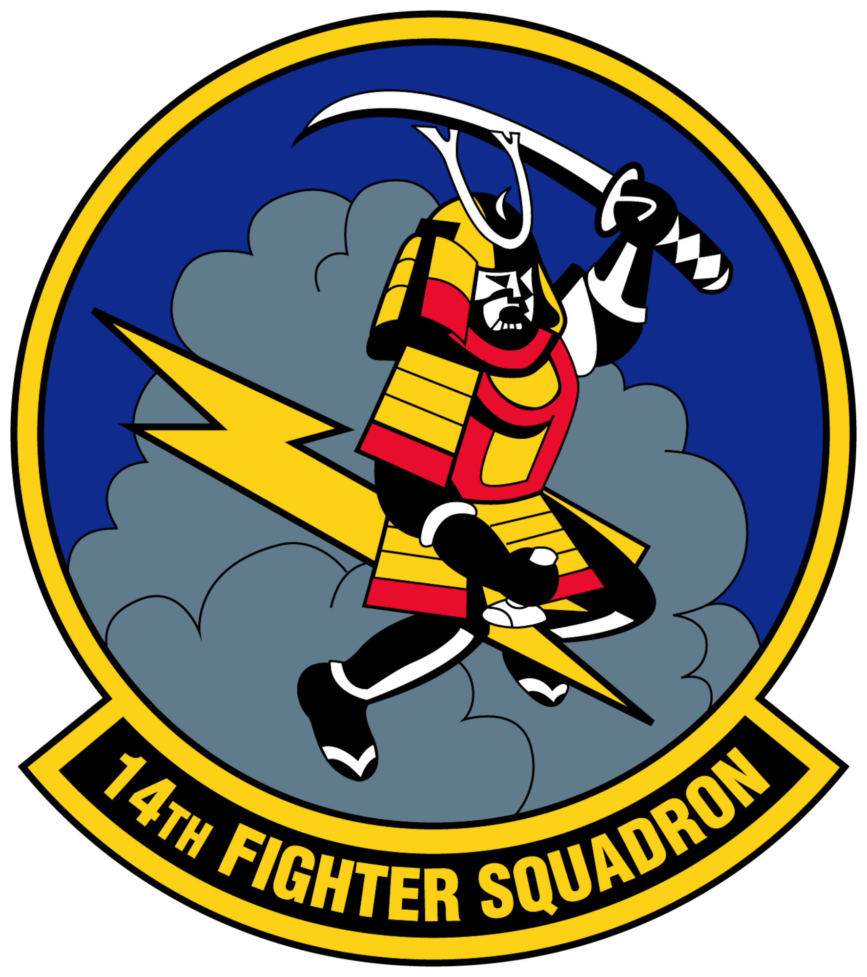 The Air Force approved the 14th Fighter Squadron “Fighting Samurai” emblem on January 7, 1993. The Air Force assigned the squadron under the 35th Fighter Wing, 35th Operations Group on October 1, 1994. (Graphic courtesy of U.S. Air Force)