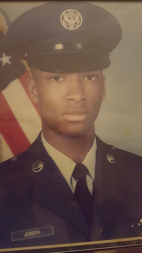 Retired U.S. Air Force Chief Master Sgt. Robinson Joseph, former U.S. Air Forces in Europe – Air Forces Africa Chief Enlisted Manager for the Air Force Installation Contracting Center, is pictured during basic training.