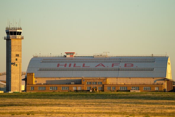 The sunset highlights hangar 1 Aug. 20, 2019, at Hill Air Force Base, Utah.