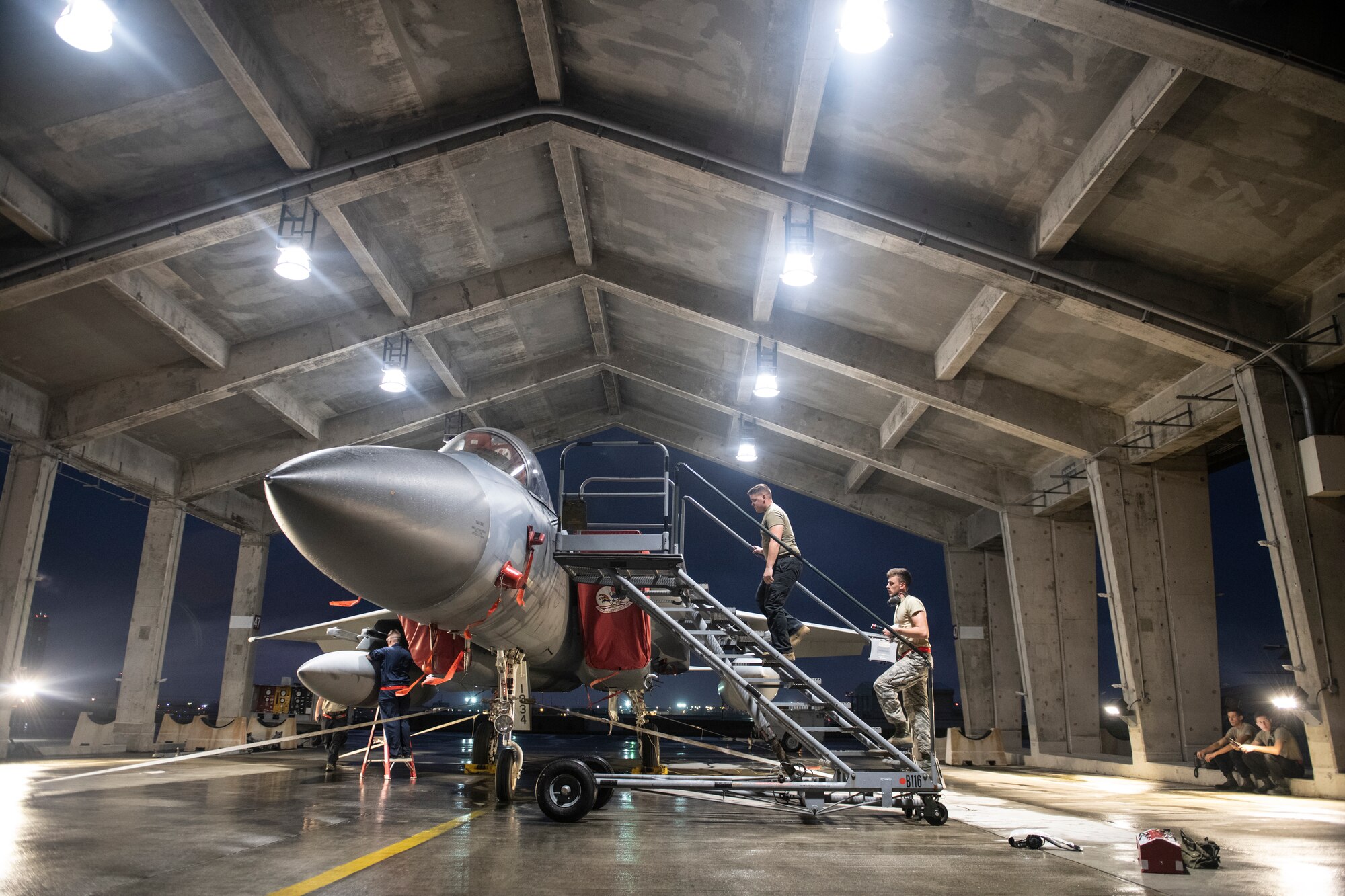 During the routine inspection, the technicians check every component of the egress system for wear or damage, and any expired time-changeable parts are swapped out.