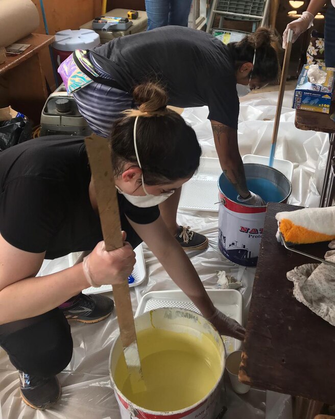Volunteers prepare to paint at the Sara-Niger Rehabilitation Center Movement for Women and Girls in Niamey, Niger. From Sept. 21 to Oct. 14, 2019, Airmen deployed to Nigerien Air Base 101 and U.S. Embassy personnel renovated the local women’s vocational school that teaches local women techniques for making clothing, providing them with a profession and a source of income. (Courtesy Photo)