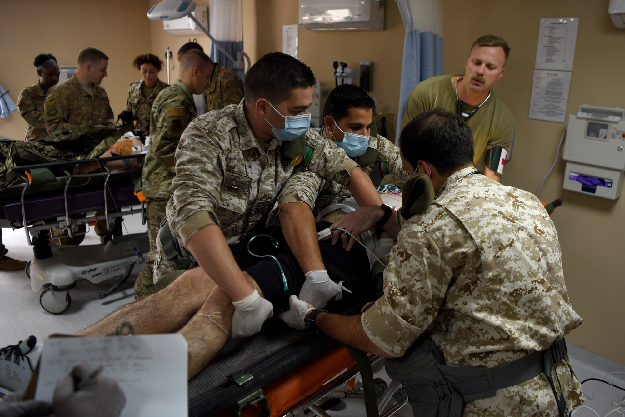 The 332d Air Expeditionary Wing coordinated a Mass Casualty (MASCAL) exercise on Oct. 16, 2019. Several key players from the 332d Expeditionary Medical Group and coalition medical team partners from the Royal Jordanian Air Force (RJAF) and German Air Force partnered together with the 332 AEW first responder units.