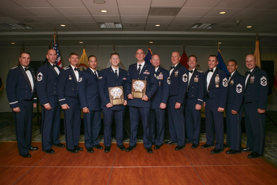 Several Airmen of the New Jersey Air National Guard and NJ National Guard receive an award at the 46th annual Enlisted Association of the National Guard of the United States (EANGUS) conference in Iselin, N.J., Oct. 26, 2019. EANGUS advocates for the betterment of enlisted guardsmen and their families as military members. (Courtesy Photo)