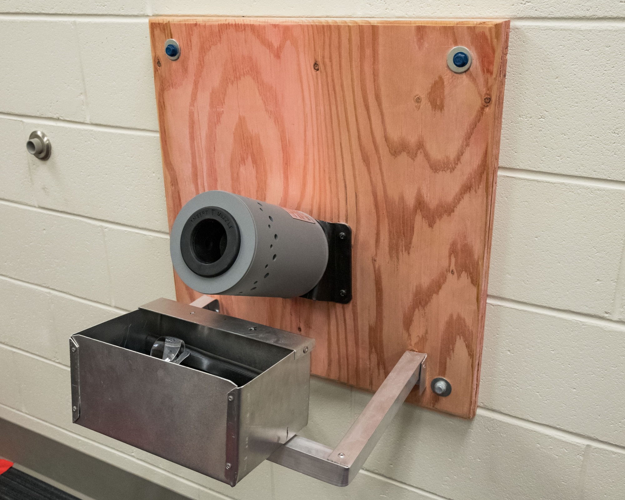 Pictured is the clearing barrel used by 436th Communications Squadron Unit Marshals during the arming and disarming process conducted in the squadron’s arming area, Oct. 24, 2019, on Dover Air Force Base, Del. UMs are armed with a Beretta M9 and carry a standard load of ammunition. (U.S. Air Force photo by Roland Balik)