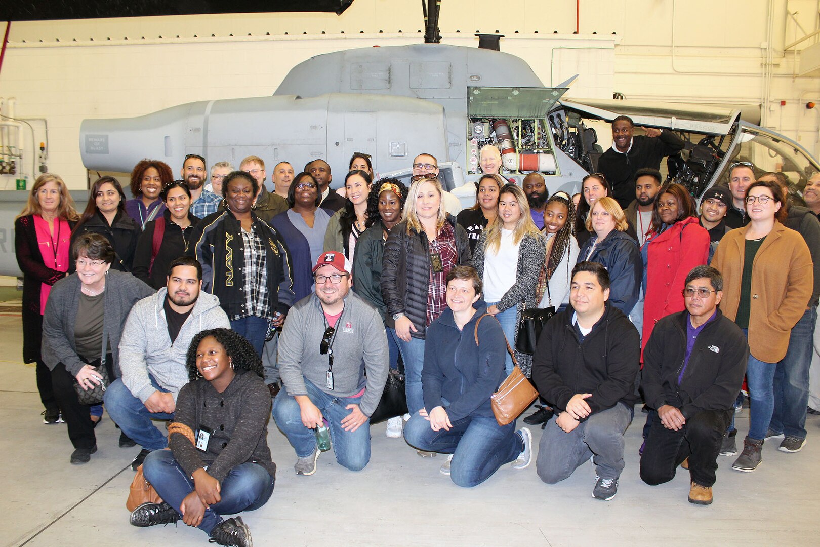One of the stops during the visit to the Joint Base McGuire-Dix-Lakehurst in New Jersey was a chance to examine Marine helicopters up close. The trip was part of the three-day Defense Logistics Agency Troop Support Academy, held Oct. 22-24. (Photo by Nancy Benecki)