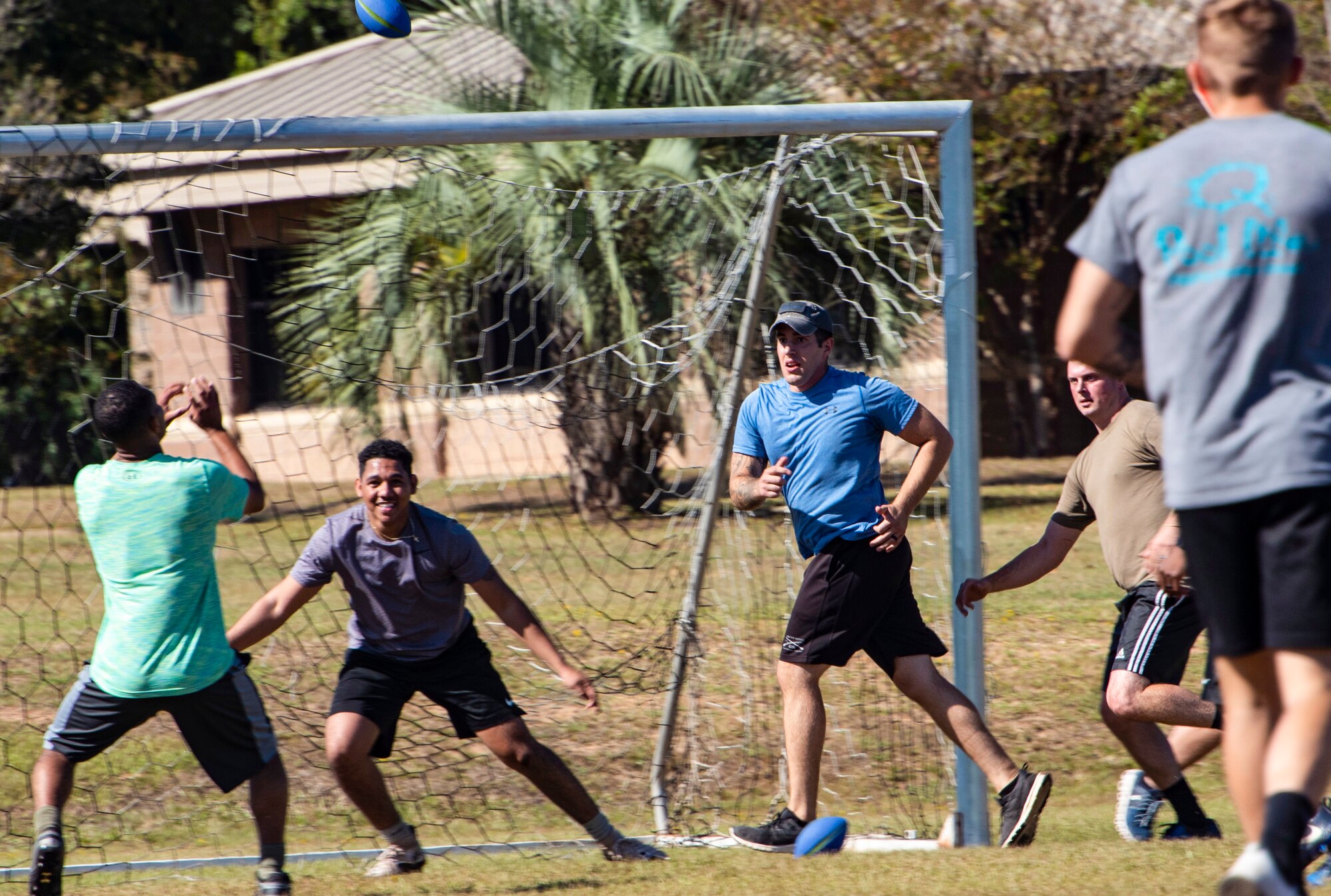 Members of the 20th Security Forces Squadron engage in a game of “Avengerball” during their physical training time at Shaw Air Force Base, South Carolina, Oct. 17, 2019.