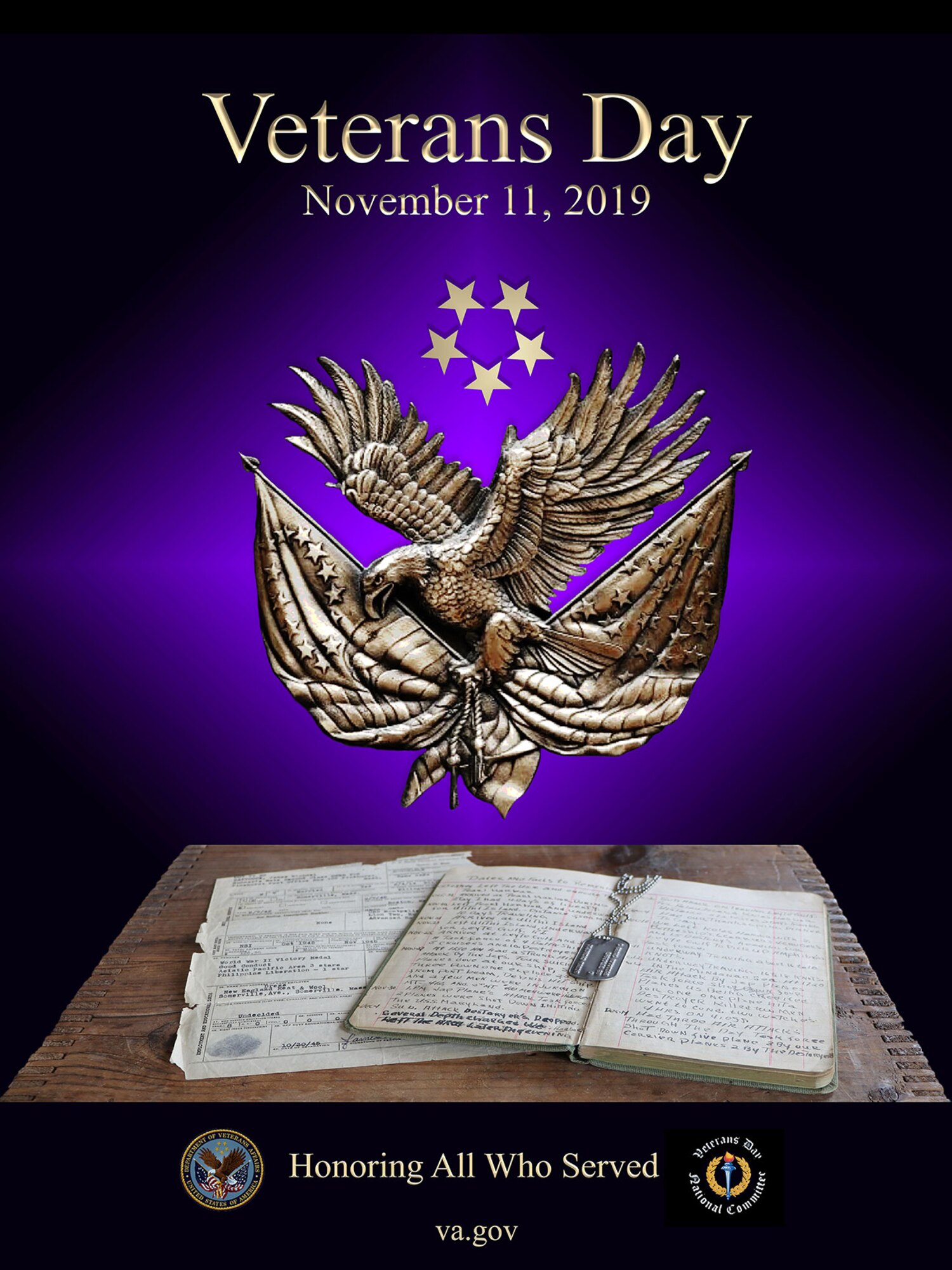 The theme for the 2019 Veterans Day poster is “Service”. Veterans contribute to American society in many ways—not just during their time in active duty. Throughout our history, military service members have put on their uniforms to protect the values and liberties that this nation was built on. But that doesn’t stop once the uniform comes off and their time in active duty has ended. Veterans take the lessons they have learned and the experiences they’ve gained and continue their service to our nation by strengthening our communities. They become our nation’s leaders, scientists, entrepreneurs. Veterans are the most active volunteers working to improve communities across our country. Service goes beyond the uniform. This Veterans Day, we honor the men and women who have worn their uniform who continue to serve our country. (Graphic by U.S. Department of Veterans Affairs)