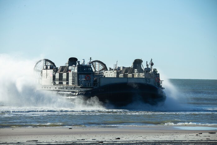 U.S. Marines and Sailors with 8th Engineer Support Battalion and 2nd Transportation Support Battalion (TSB), Combat Logistics Regiment 2, 2nd Marine Logistics Group, worked with Sailors from Landing Craft, Air Cushion (LCAC) 69 and 53, assigned to Assault Craft Unit (ACU) 4, during Type Commander Amphibious Training (TCAT) 20.1 on Onslow Beach, Camp Lejeune, North Carolina, Oct. 21-26, 2019. TCAT is a mobility exercise ashore in order to gain the requisite skills and experience to integrate with the U.S. Navy in follow on exercises and real-world operations.