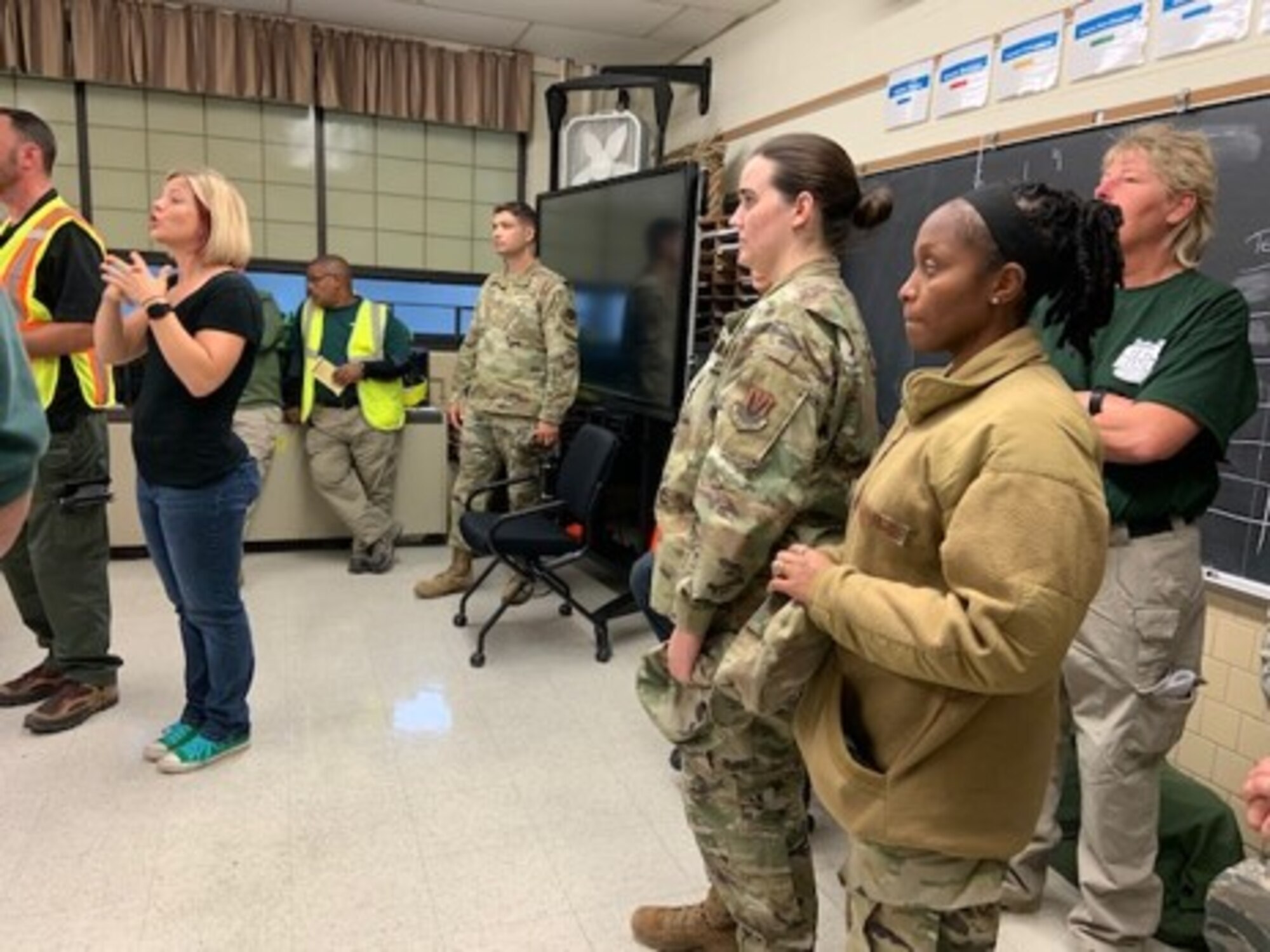 Members of the 633rd Air Base Wing Chaplain Team listen during a Community Emergency Response Team program in Newport News, Virginia, Oct. 19, 2019. The Chaplain Team steps into these situations to help with the spiritual triage for those involved in disastrous scenarios. (Courtesy photo)