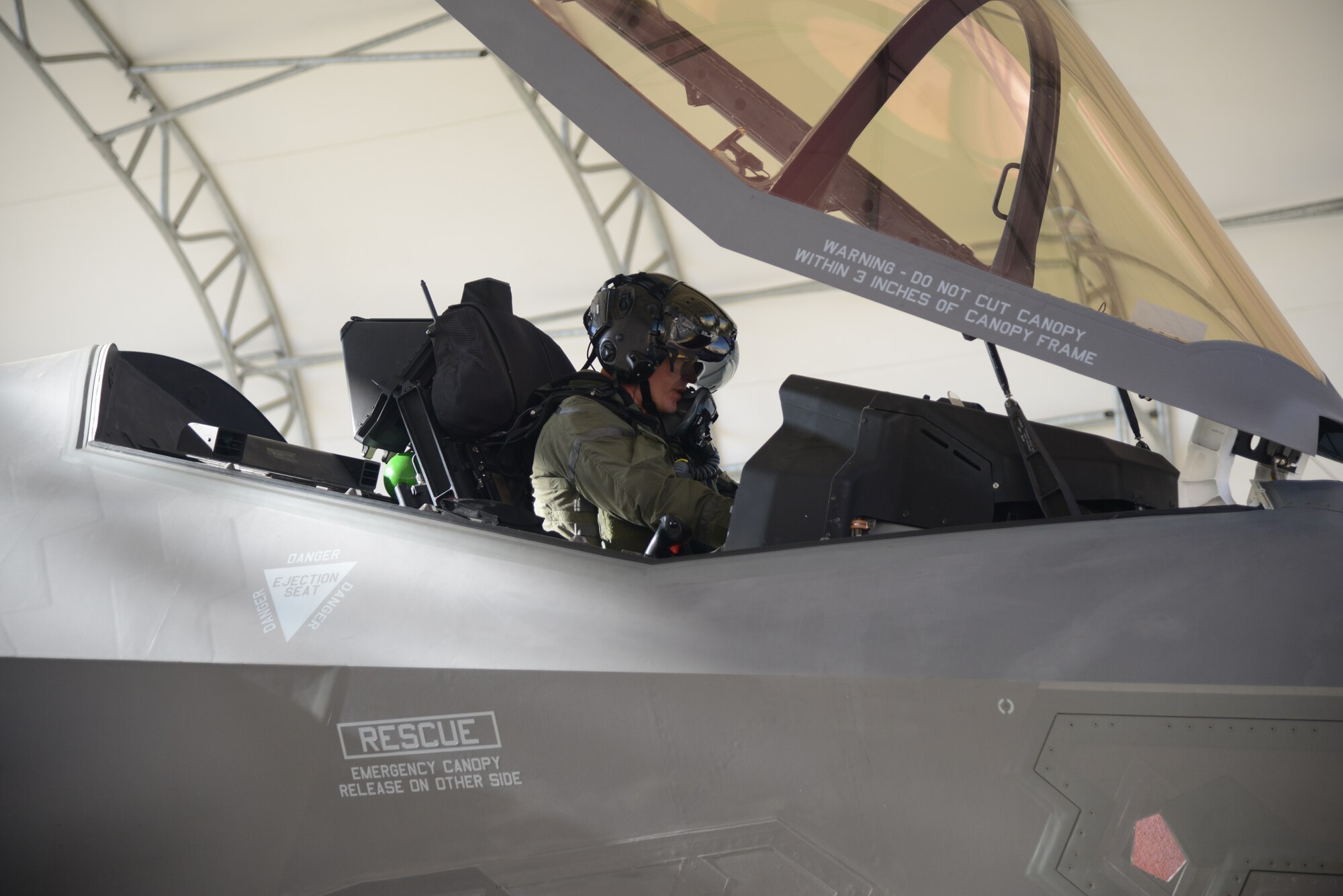 An F-35 pilot prepares for flight at Edwards Air Force Base, California, Oct. 7. Six F-35s recently left Edwards and were reassigned to the 422nd Test and Evaluation Squadron at Nellis Air Force Base, Nevada, following the 31st Test and Evaluation Squadron’s completion of the F-35’s initial operational test and evaluation. (U.S. Air Force photo by Giancarlo Casem)