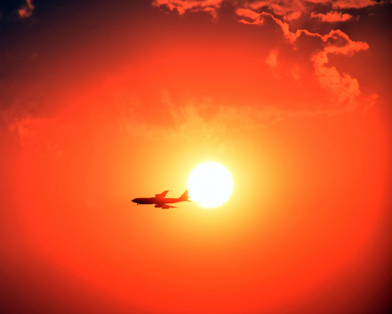 An E-8C Joint Surveillance Target Attack Radar System returns at sunset from a combat mission Sept. 12, 2016, at Al Udeid Air Base, Qatar. JSTARS fly daily at various times in support of theater operations and average around 11 hours per flight.