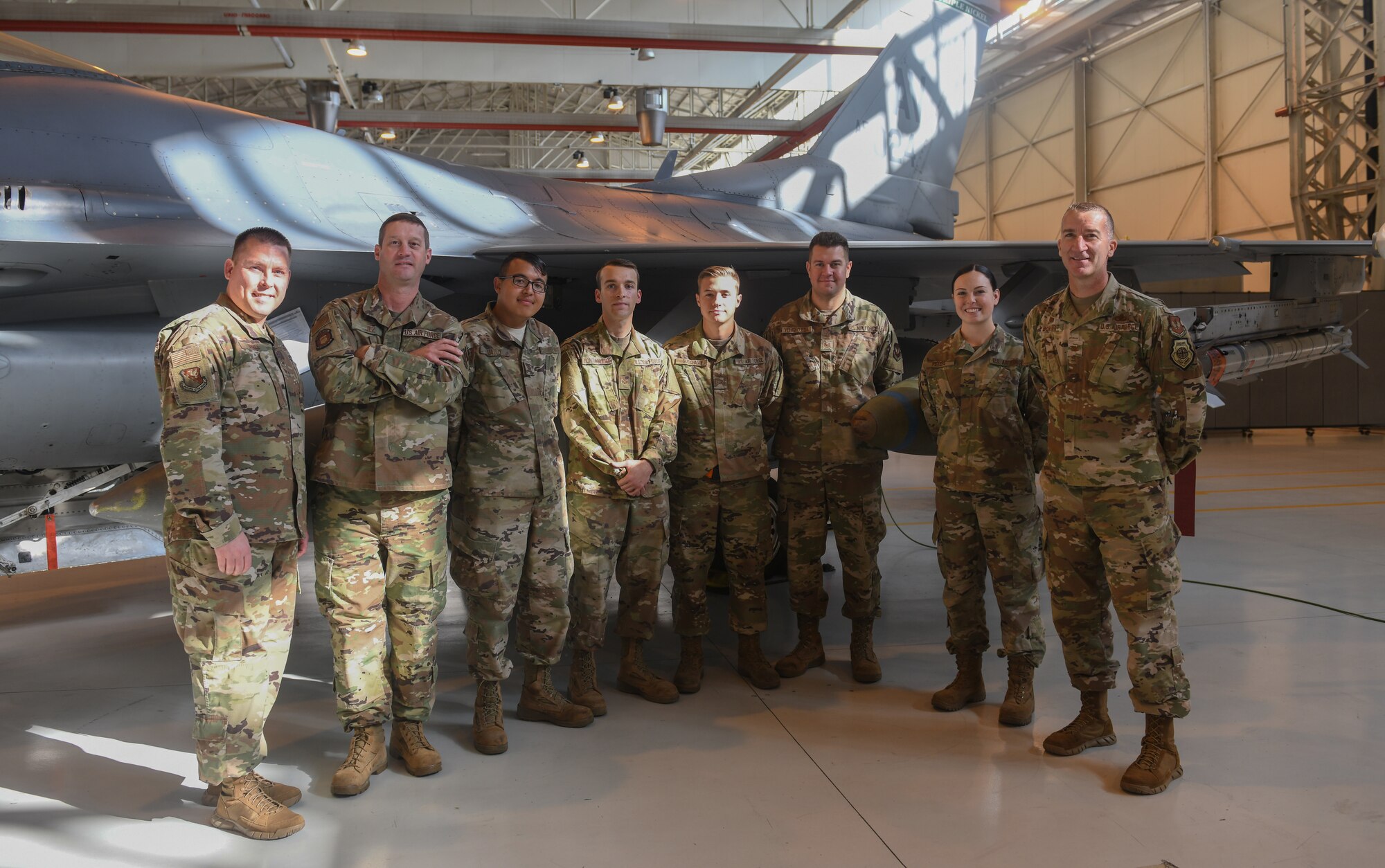 U.S Airmen from the 31st Munition Squadron and leadership pose for a photo at Aviano Air Base, Italy, Oct. 31, 2019. The “Wing it” team from the Rapid Aircraft Generation and Employment competition had a higher overall score and will have their names etched on plaques, which will be added to the 31st MUNS heritage. (U.S. Air Force photo by Airman 1st Class Ericka A. Woolever).