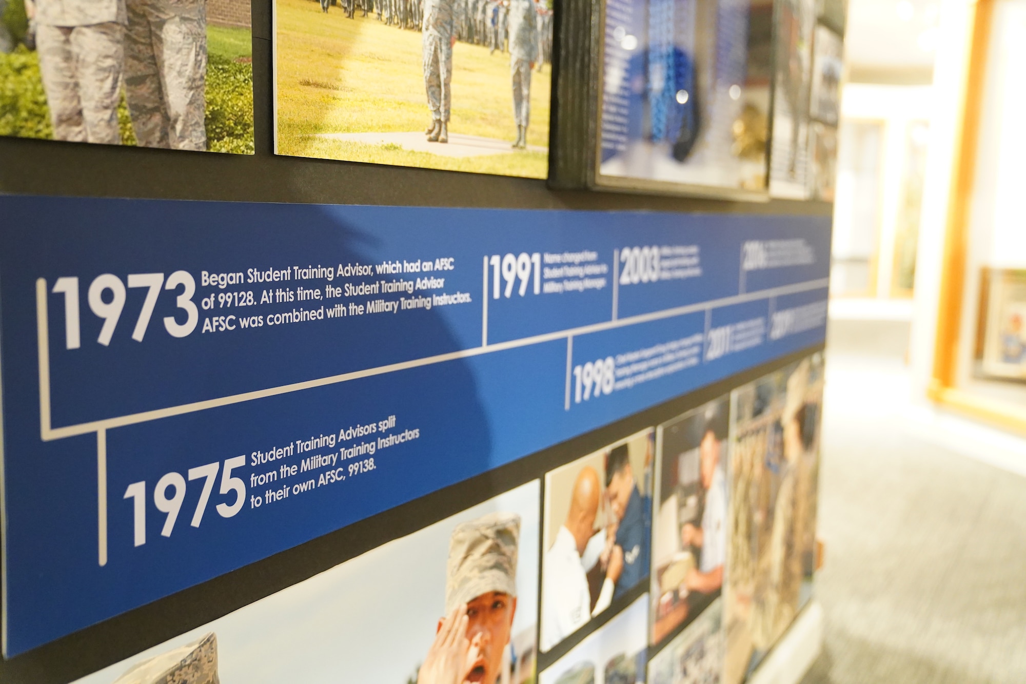 The brand-new military training leader wall is on display at the Air Force Enlisted Heritage Hall at Maxwell Air Force Base Gunter Annex, Alabama, Oct. 30, 2019. MTLs play a vital role in the development of the next generation of Air Force leaders, warfighters, and protectors of freedom. The Air Force Enlisted Heritage Hall has dedicated a wall to highlight their lineage and contributions to the Air Force. (U.S Air Force photo by Airman 1st Class Spencer Tobler)